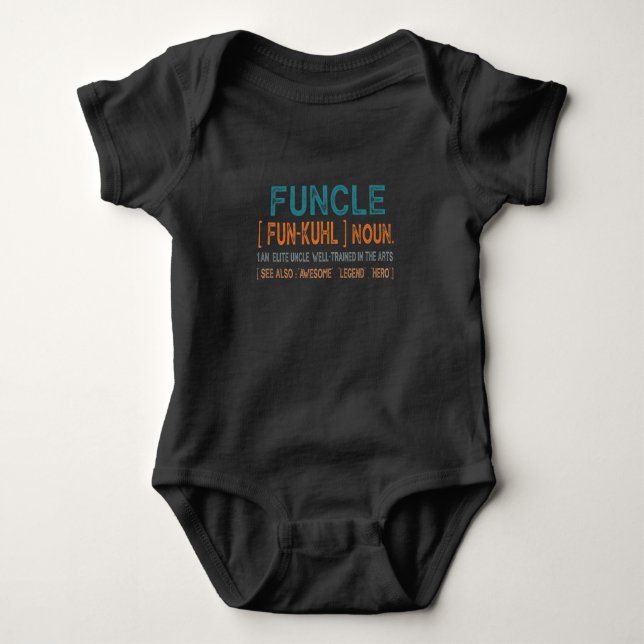 Funcle Funny Uncle Definition, Awesome Legend Hero Baby Bodysuit (Front)
