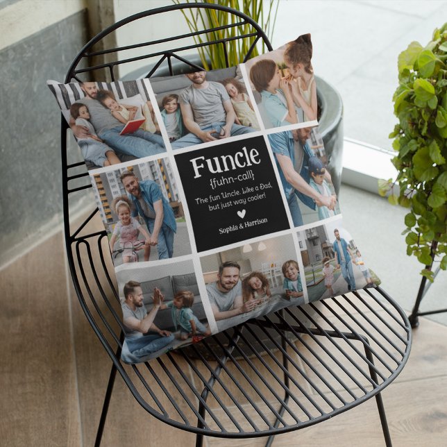 Funcle Photo Collage Definition Cute Modern Uncle Cushion (Creator Uploaded)