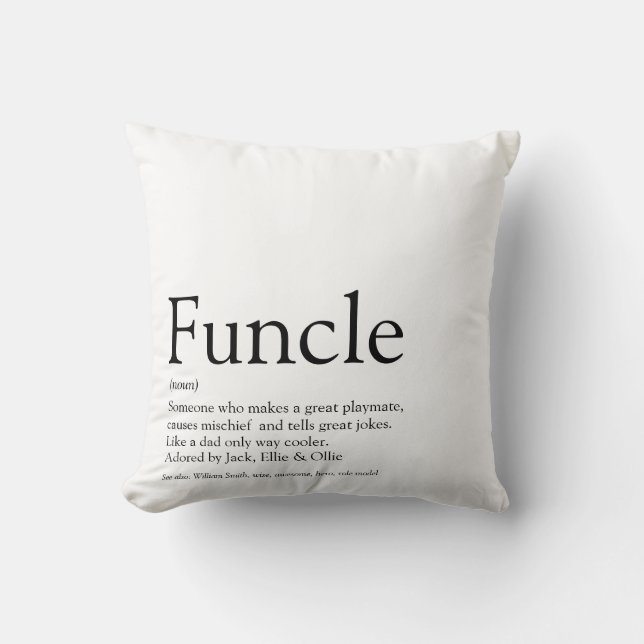 Funcle, Uncle Definition Modern Black and White Cushion (Front)