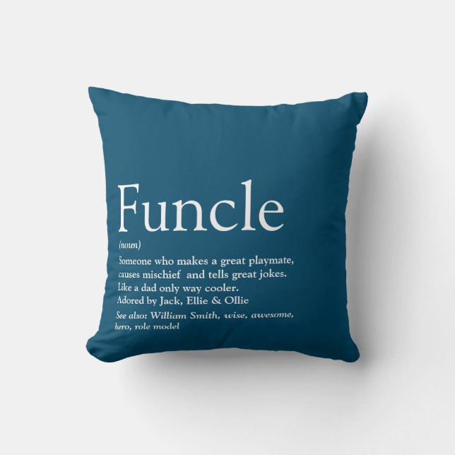 Funcle, Uncle Definition Modern Blue Fun Cushion (Front)