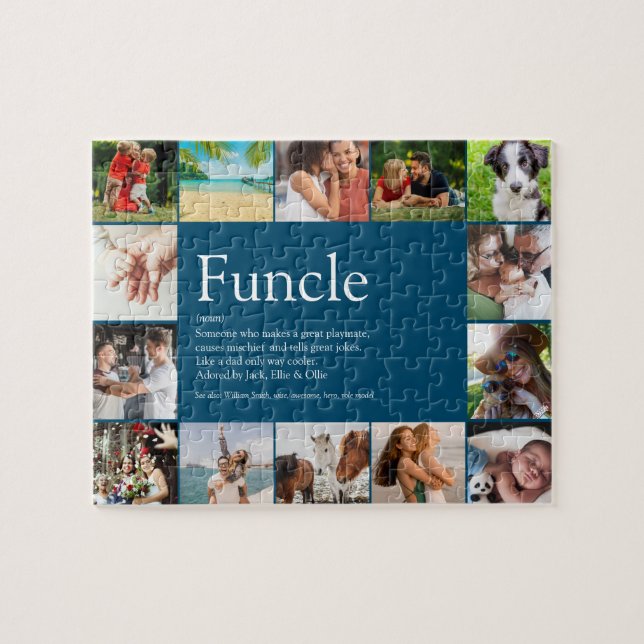 Funcle Uncle Definition Photo Collage Blue Jigsaw Puzzle (Horizontal)