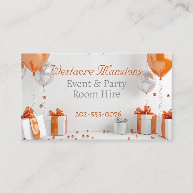 Function Event Party Room Hire Business Card (Front)