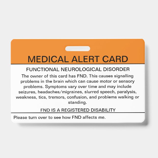 Functional Neurological Disorder Medical Badge ID Badge (Front)