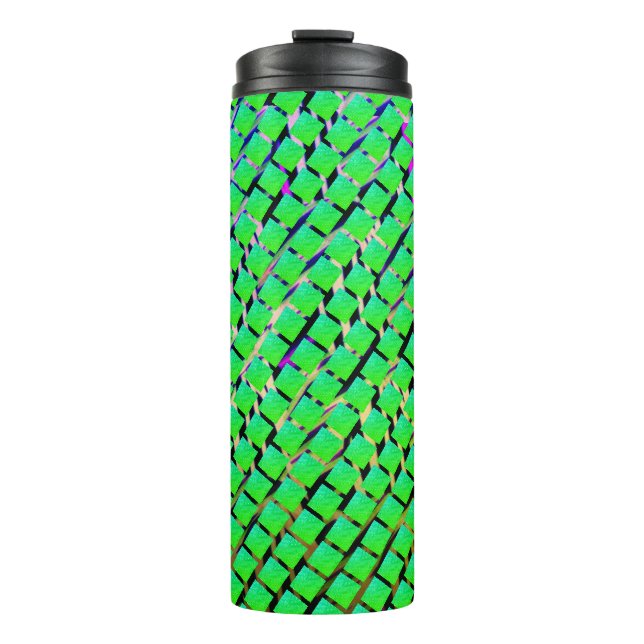 Fund yellow and dark trace, squared bright green. thermal tumbler (Front)