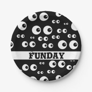 Funday, black and white eyeball paper plates