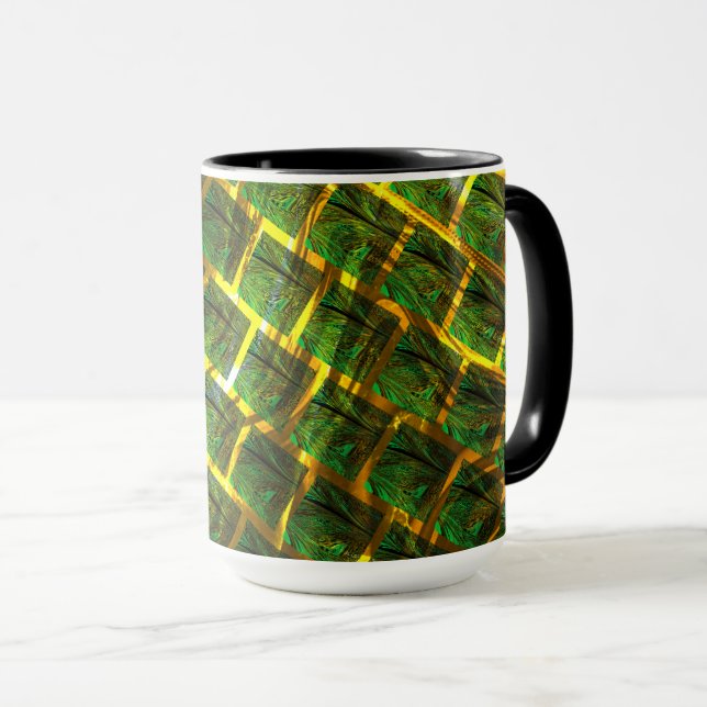 Fundo com imagem verde sob grade dourada? mug (Front Right)