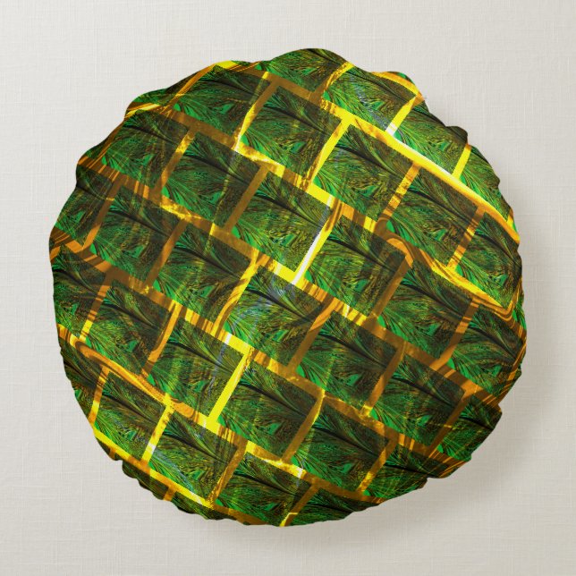 Fundo com imagem verde sob grade dourada? round cushion (Back)
