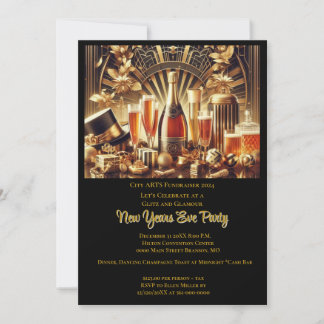 Fundraiser Black Gold New Year's Eve Party Invitation