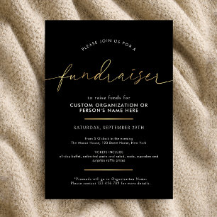 Fundraiser Minimalist Script Black & Gold Charity Invitation