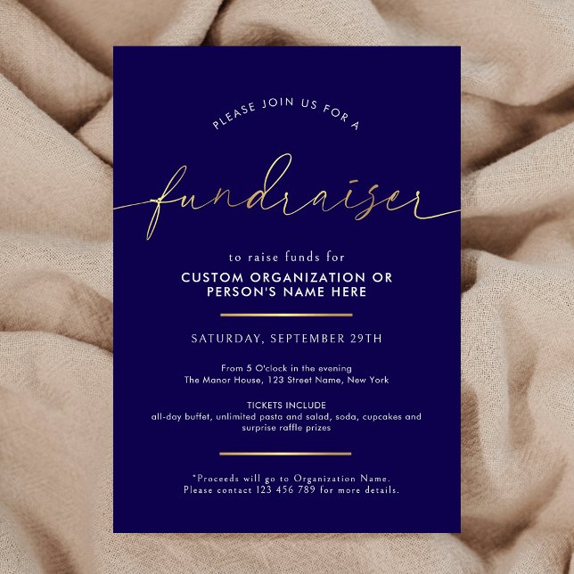 Fundraiser Minimalist Script Navy & Gold Charity Invitation (Creator Uploaded)