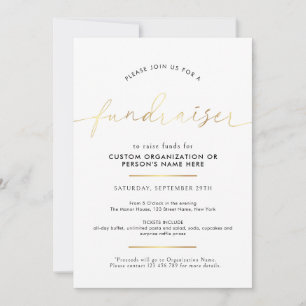 Fundraiser Minimalist Script White & Gold Charity Invitation