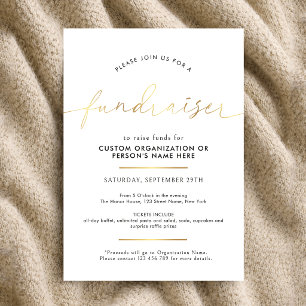Fundraiser Minimalist Script White & Gold Charity Invitation