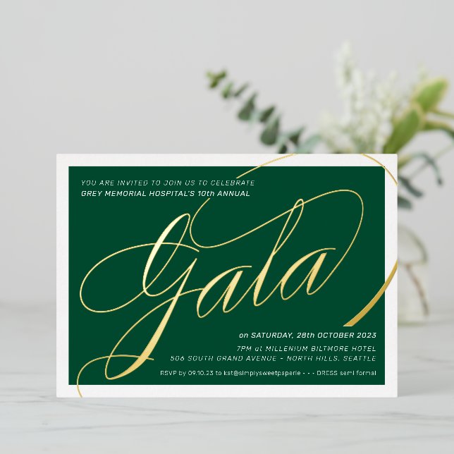 FUNDRAISING GALA elegant calligraphy dark green  (Standing Front)