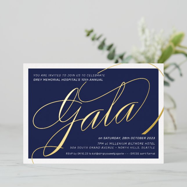 FUNDRAISING GALA elegant calligraphy navy gold (Standing Front)