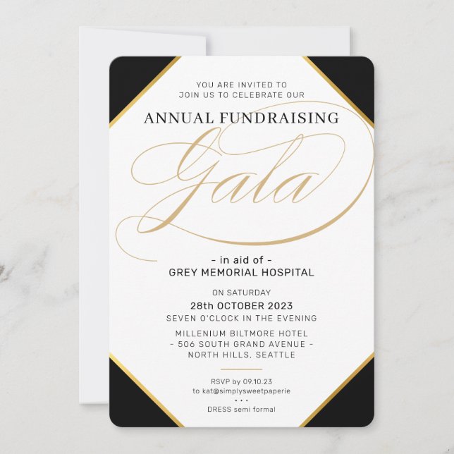 FUNDRAISING GALA elegant event maroon black gold Invitation (Front)