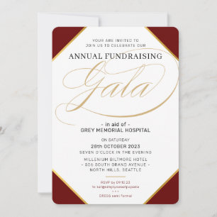 FUNDRAISING GALA elegant event maroon red gold Invitation