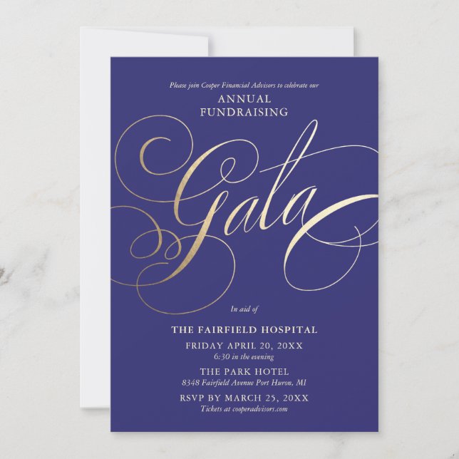 Fundraising Gala Invitation Navy Blue (Front)