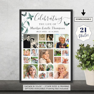 Funeral 21 Photo Collage Botanical Butterfly Poster