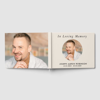 Funeral 2 Photo Modern Memorial Keepsake Cream Guest Book