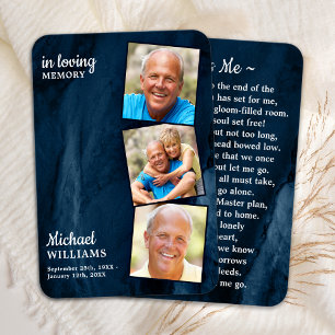 Funeral 3 Photo Blue Marble Memorial Prayer Card