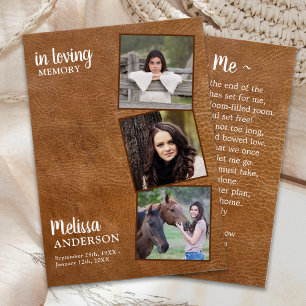 Funeral 3 Photo Leather Memorial Prayer Card