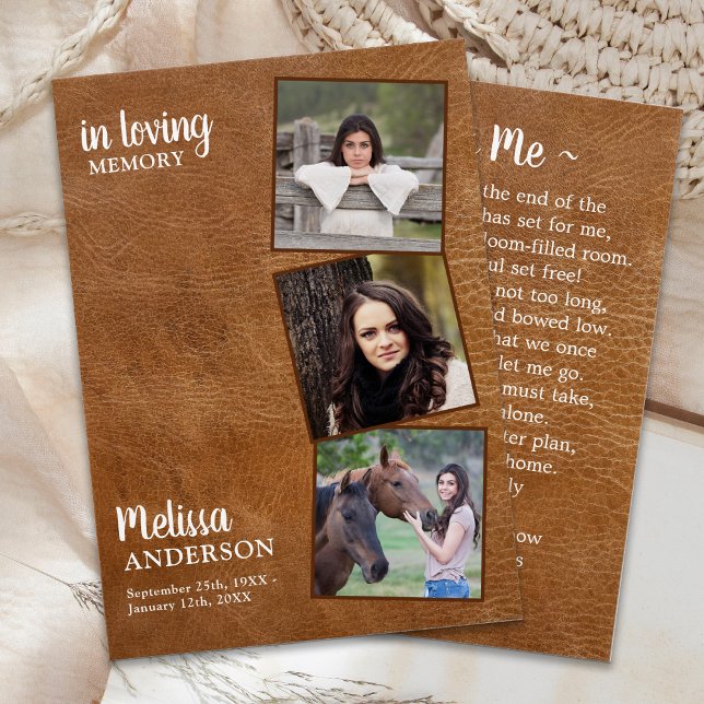 Funeral 3 Photo Leather Memorial Prayer Card (Creator Uploaded)