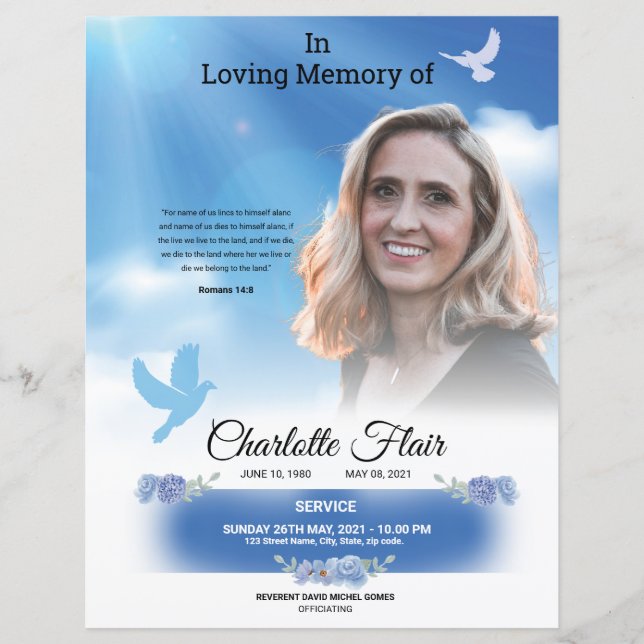 Funeral Announcement and Invitation (Front)