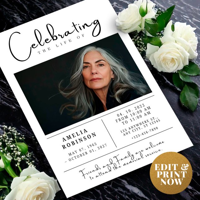 Funeral Announcement Memorial Service with Photo Postcard (Creator Uploaded)