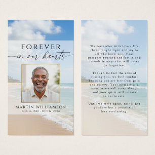 Funeral Beach Photo Forever Hearts Prayer Card