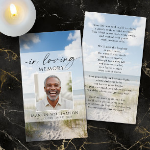 Funeral Beach Photo In Loving Memory Prayer Card