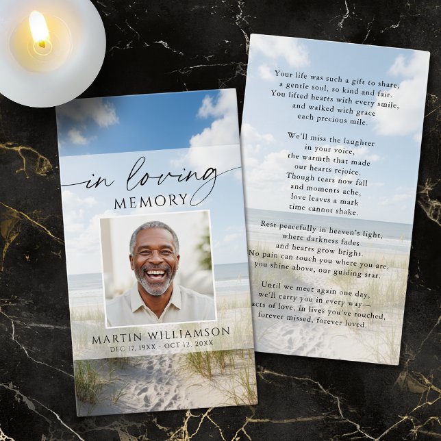 Funeral Beach Photo In Loving Memory Prayer Card (Creator Uploaded)