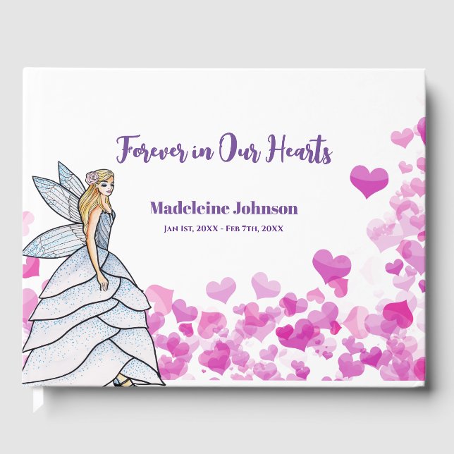 Funeral Beautiful Girl Fairy Princess Pink Guest Book (Front)