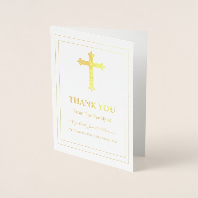 Funeral Bereavement Cross and  Boarder Thank You Foil Card (Front)