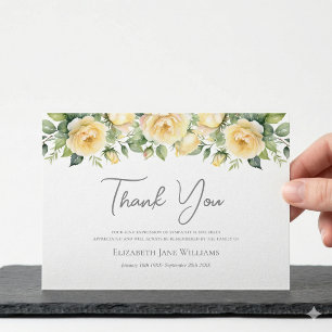 Funeral Bereavement Yellow Rose Thank You Card