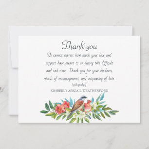 Funeral Bird and Pomegranate Thank You Card
