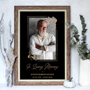 Funeral Black Fake Golden Branches Photo Remember Poster