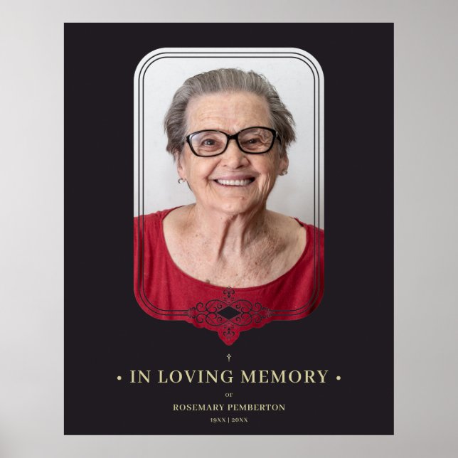 Funeral Black Filigree Ornamental Flourish Photo Poster (Front)