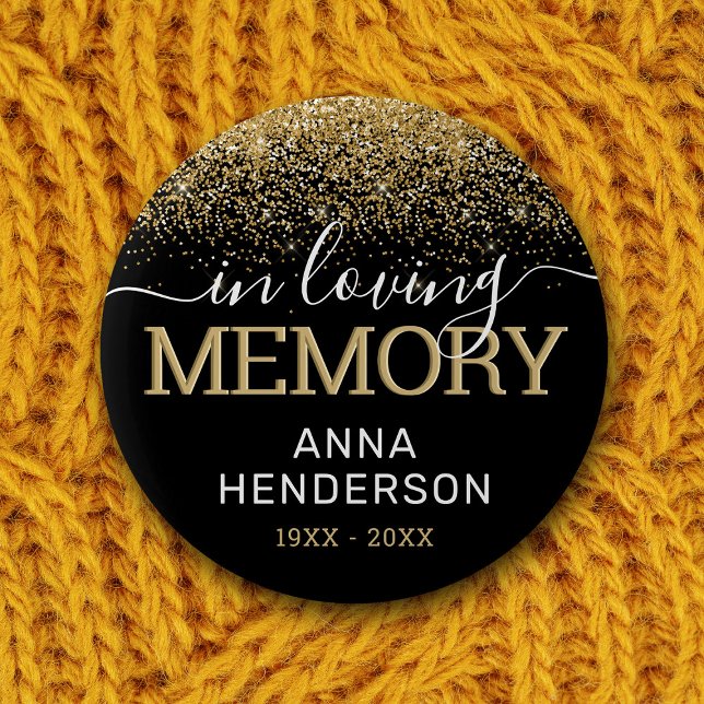 Funeral Black Gold Glitter Memorial Button (Creator Uploaded)