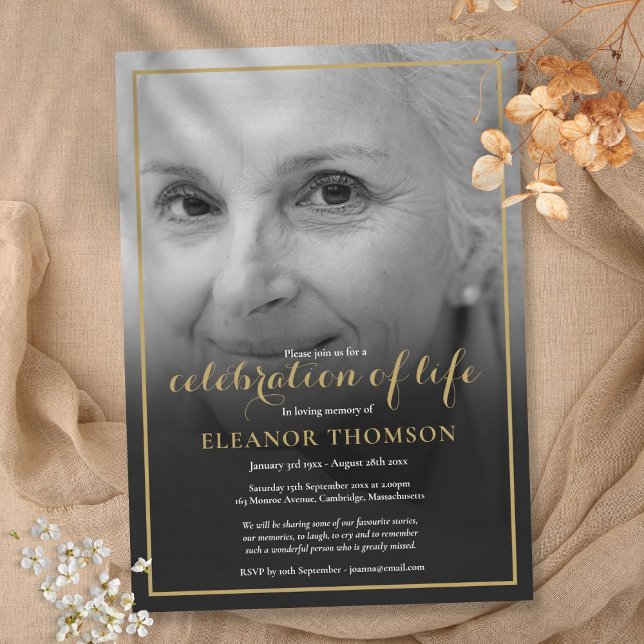 Funeral Black White Photo Celebration of Life Invitation (Funeral Black White Photo Celebration of Life Invitation)
