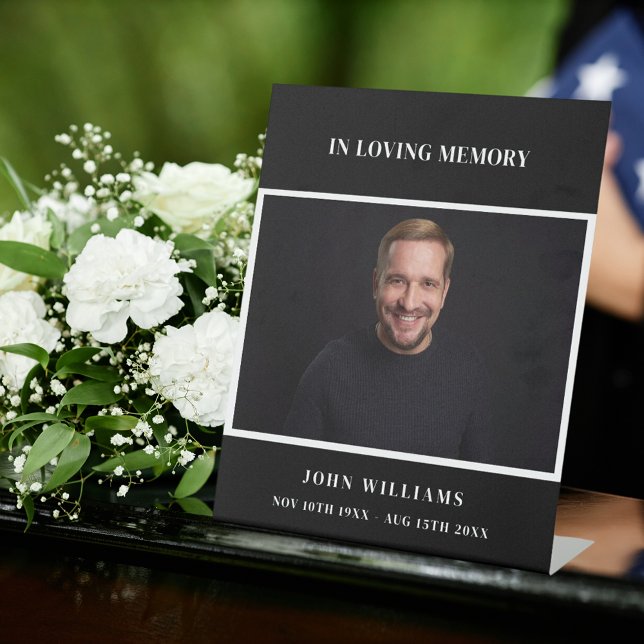 Funeral black white photo memorial reception pedestal sign (Creator Uploaded)