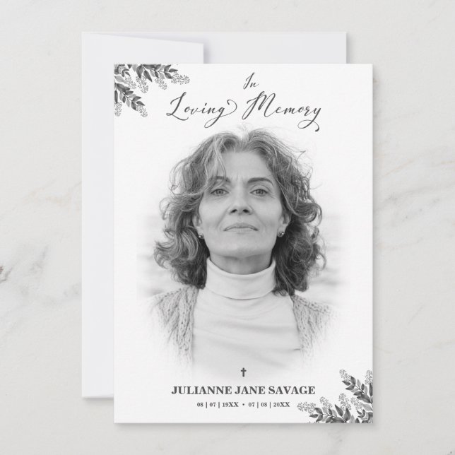 Funeral Black White Photo Remembrance Service Invitation (Front)