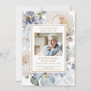 Funeral Blush & Blue Flowers Memorial Program Invitation