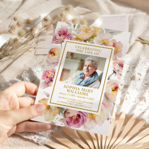 Funeral Blush Pink & Yellow Flora Memorial Program Invitation