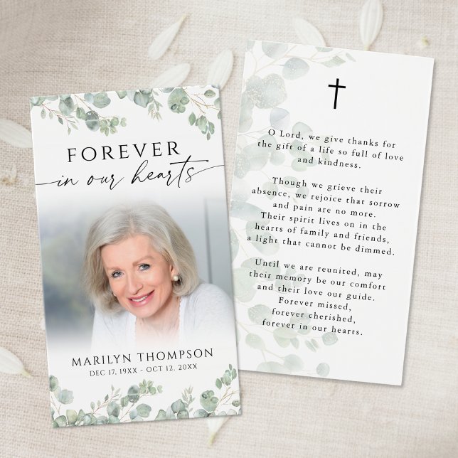 Funeral Botanical Memorial Photo Cross Prayer Card (Creator Uploaded)