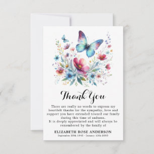 Funeral Butterfly Floral Modern Memorial Sympathy Thank You Card