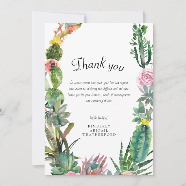 Funeral Cactus Thank You Card (Front)