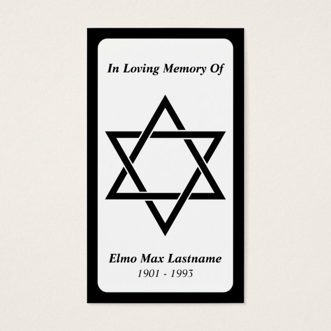 funeral card : elegant star of david (Front)