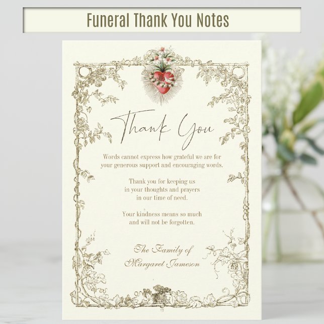 Funeral Catholic Immaculate Heart of Mary  Thank You Card (Immaculate Heart of Mary Funeral Thank You Notes)