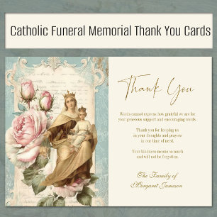 Funeral Catholic Memorial Mount Carmel Roses Thank You Card
