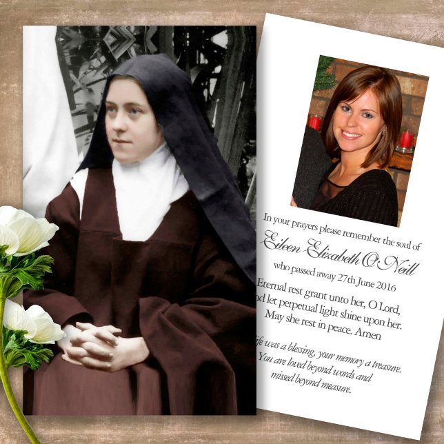 Funeral Catholic St Thérèse Prayer Sympathy Cards (catholic, religious, celebration of life, in loving memory of, prayer cards for bereavement)